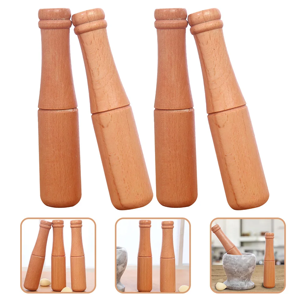 

4pcs Wooden Garlic Crushers Manual Rods Kitchen Utensils Smooth Pestle Tools Household Garlic Grinders Masher Spice