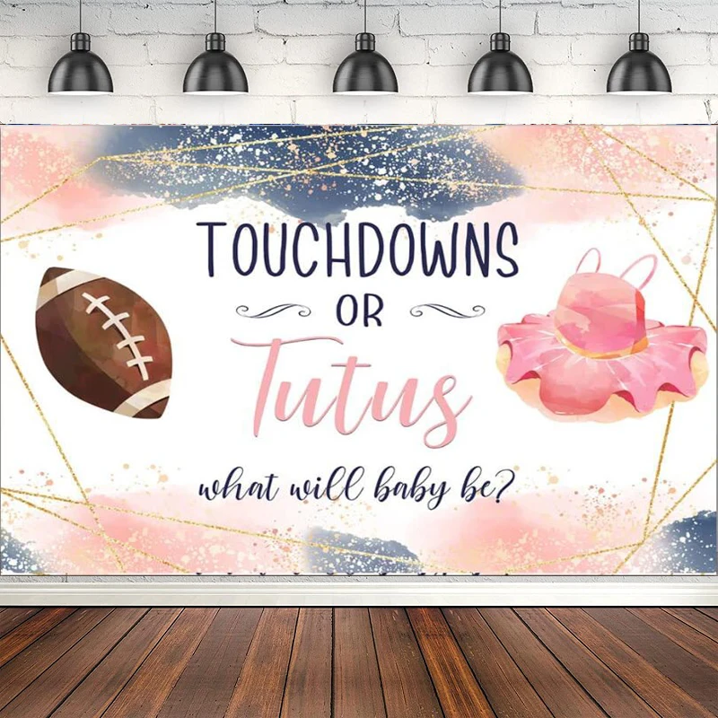 Photography Backdrop Touchdowns Or Tutus Gender Reveal Baby Shower Boys Or Girls Theme Surprise Party Banner Decor Background