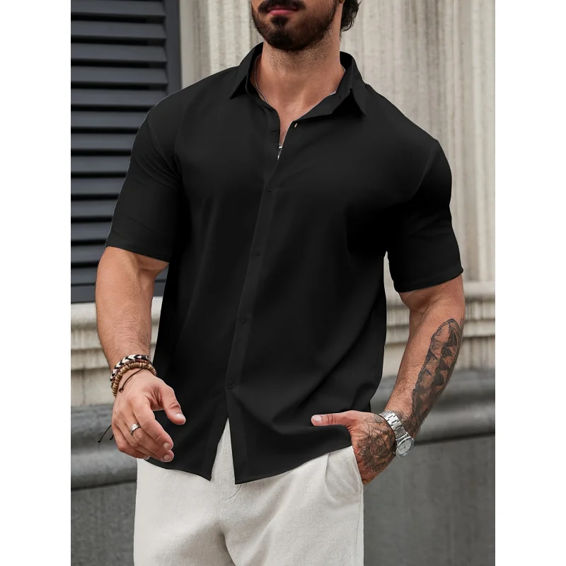Summer Men's Shirt Muscle Men Short Sleeve Shirt Inner Layer American Style Shirt Street Casual Shirt