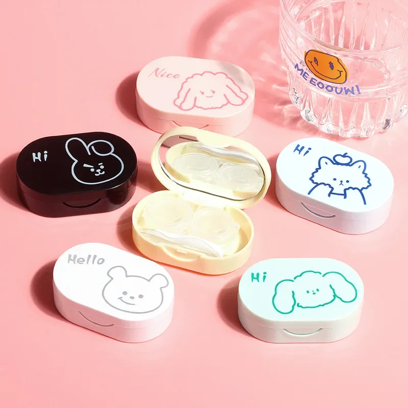 Cute Rabbit Bear Love Contact Lens Case for Travel Women Press Kit Holder Container Party with Mirror Lenses Box