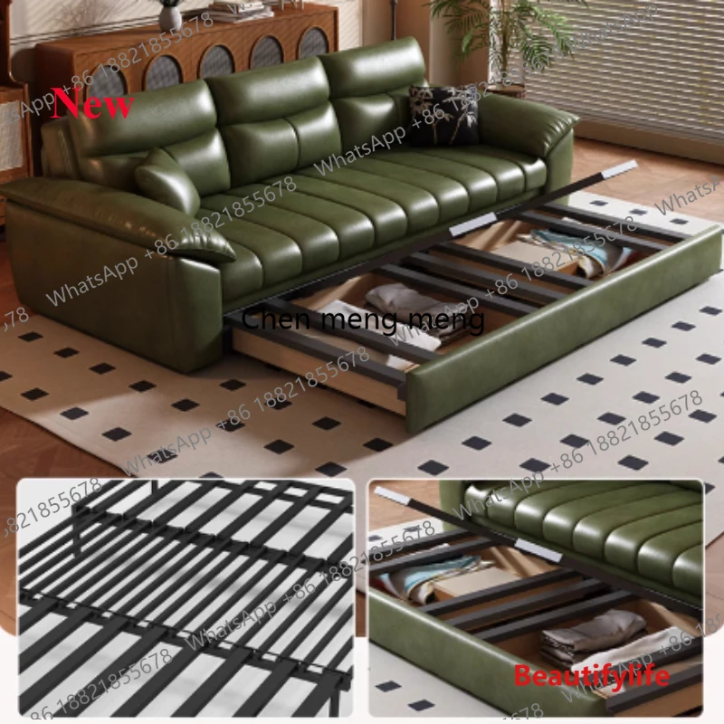 

Винтажный диван-кровать A55 из вощеной кожи, кресло для отдыха, многофункциональный раскладной диван-трансформер для гостиной с отсеком для хранения, современная мебель