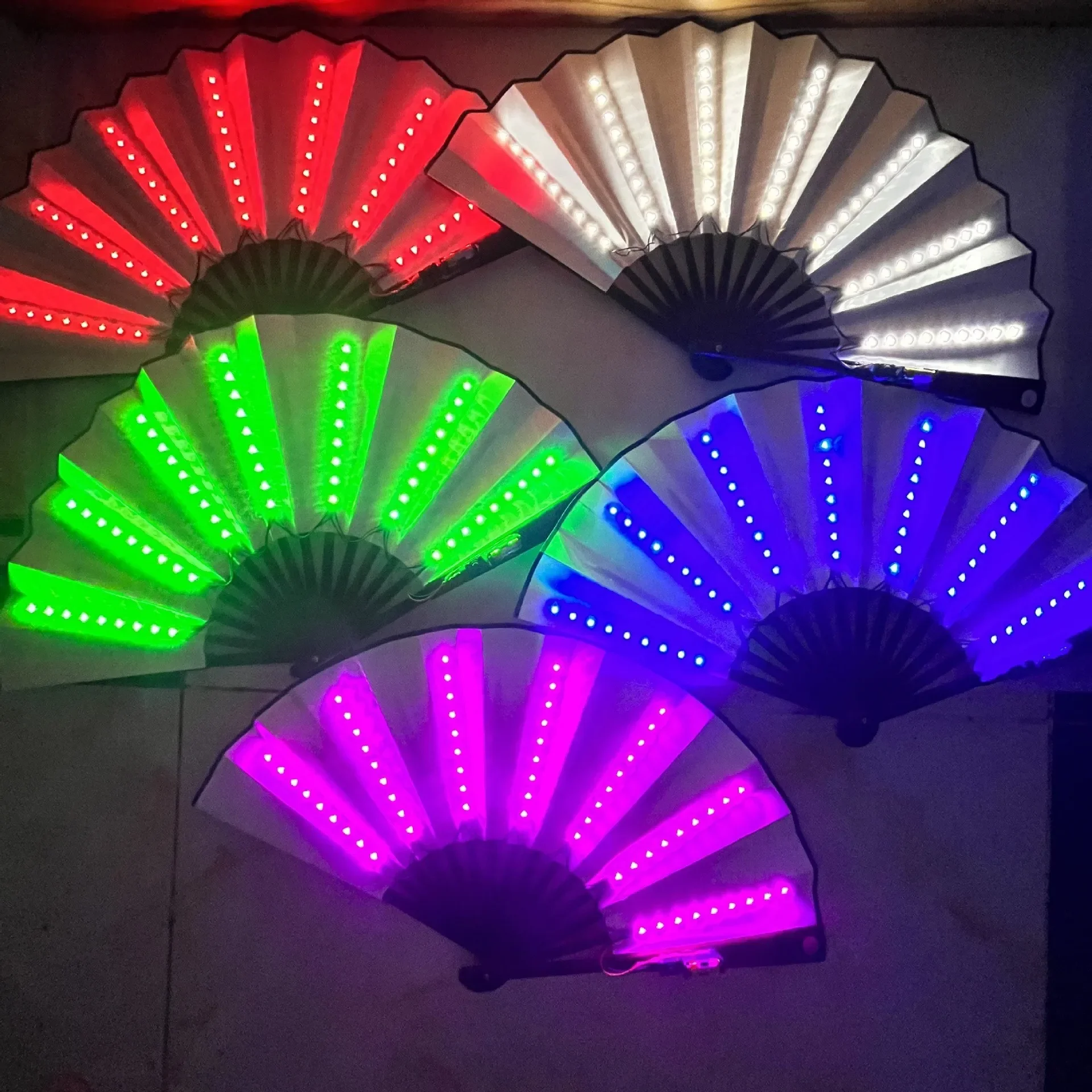 Folding Hand Fan With Led Light Portable Light Dance Night Show DJ Fluorescent Bar Club Room Party Decoration Color Change Fans