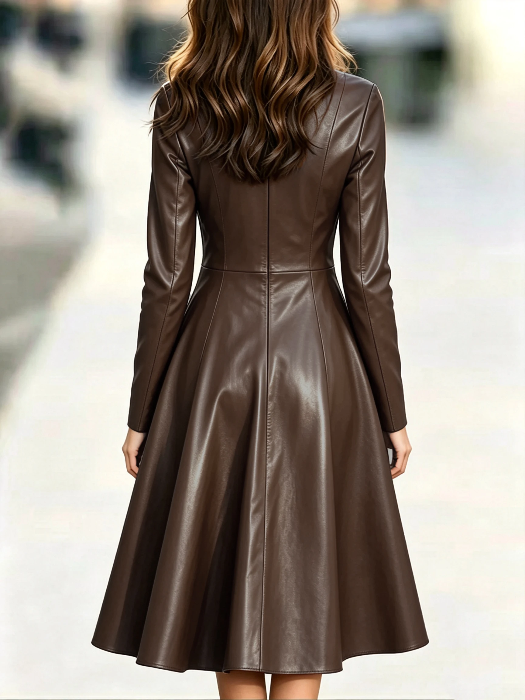 Neue schmale Langarm-Kleider für Damen, Stehkragen, Damenkleid aus PU-Leder, A-Linien-Kleid, Damen-Sommerkleider Q7231 – Detail 10
