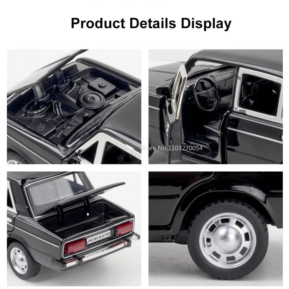 1/24 LADA 2106 Diecast Alloy Car Model Toy Metal Body Door Can Opened Toy Car Pull Back Sound Light Rubber Tire Vehicle Boy Gift