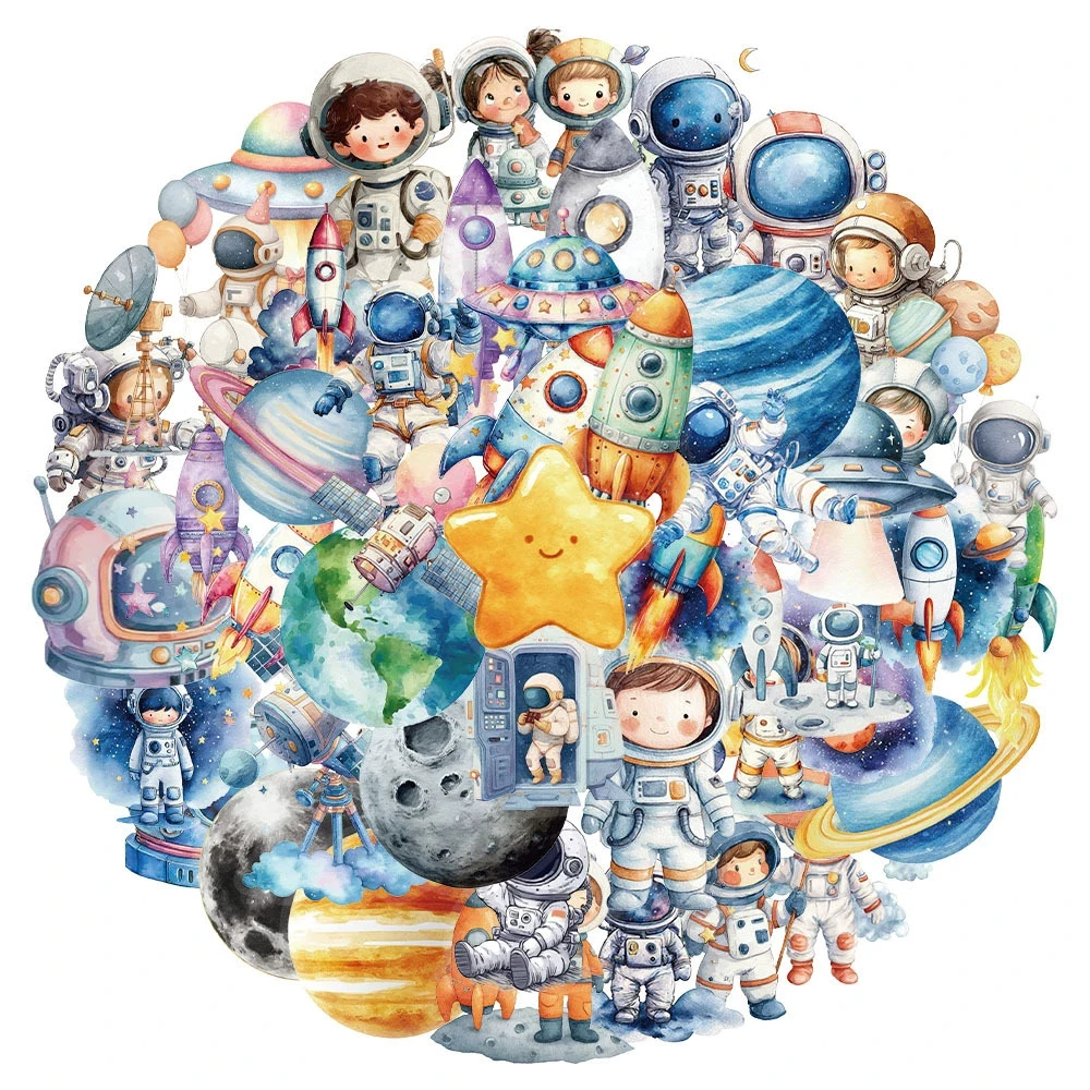 10/30/50 Stück Kawaii Cartoon-Weltraum-Astronauten-Planeten-Aufkleber, niedliche Dekorationsaufkleber für Gepäck, Telefon, Laptop, transparentes Aufkleberpaket