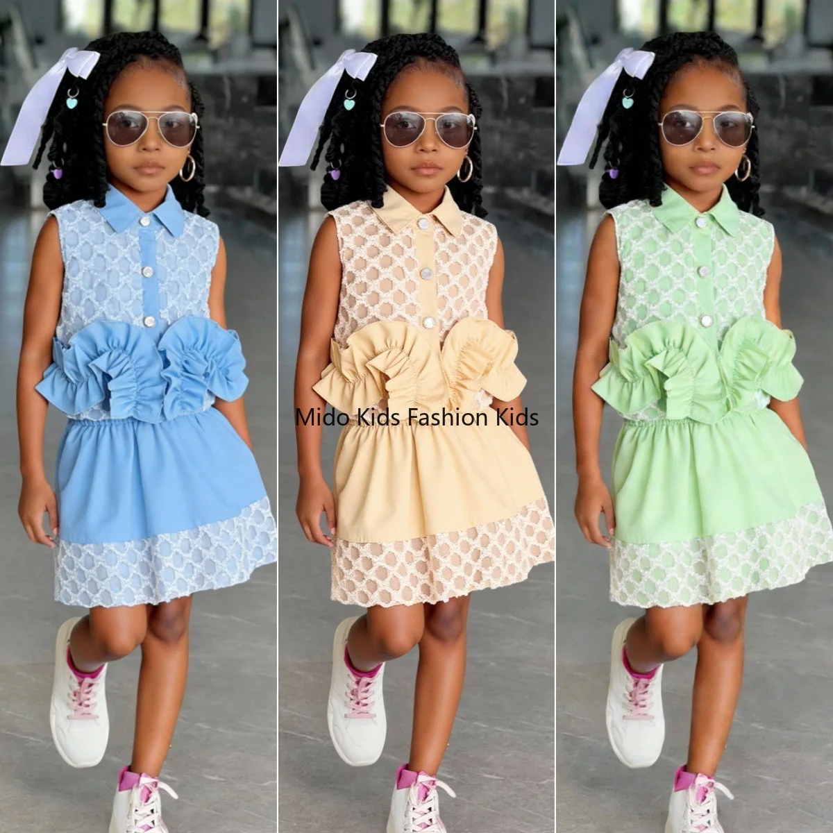 

Toddler Girls' 2-Piece Set: Euro-American Design Style Fashionable Mesh Lace Trim Sleeveless Tank Top & Skirt for 2-7Y