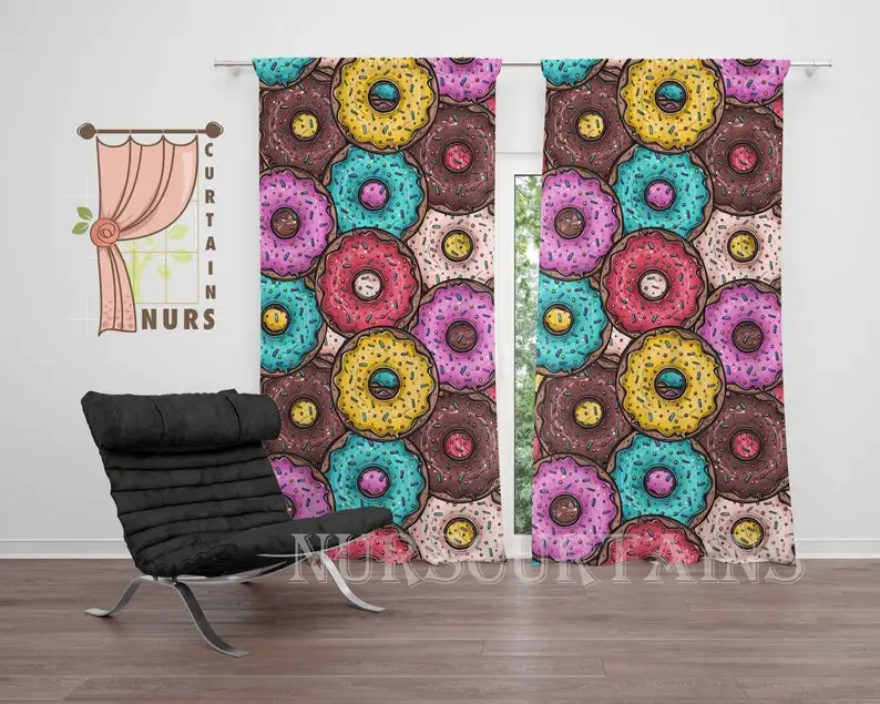 Donut Patterned Blackout Curtain: Colorful Kids Room Decor