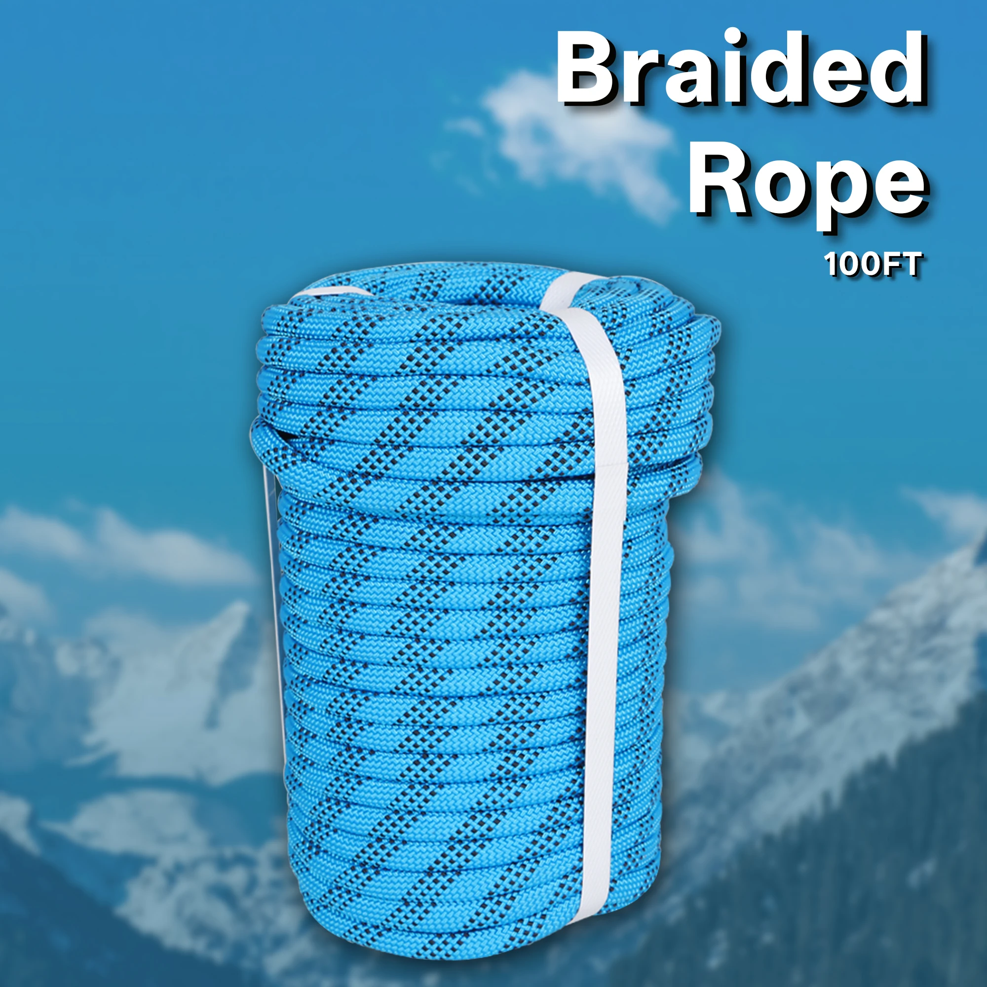 

High Strength 3520lbs 3/8 Inch Polyester Rope 100Ft Blue-Black-for Tree Climbing Rigging, Arborist