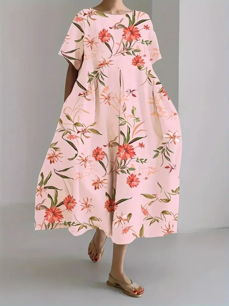 

Cyan Flower Print Fashion Elegant Women's Dress, Friends Party Dinner Evening Dress, Fashion Elegant Women's Loose Dress