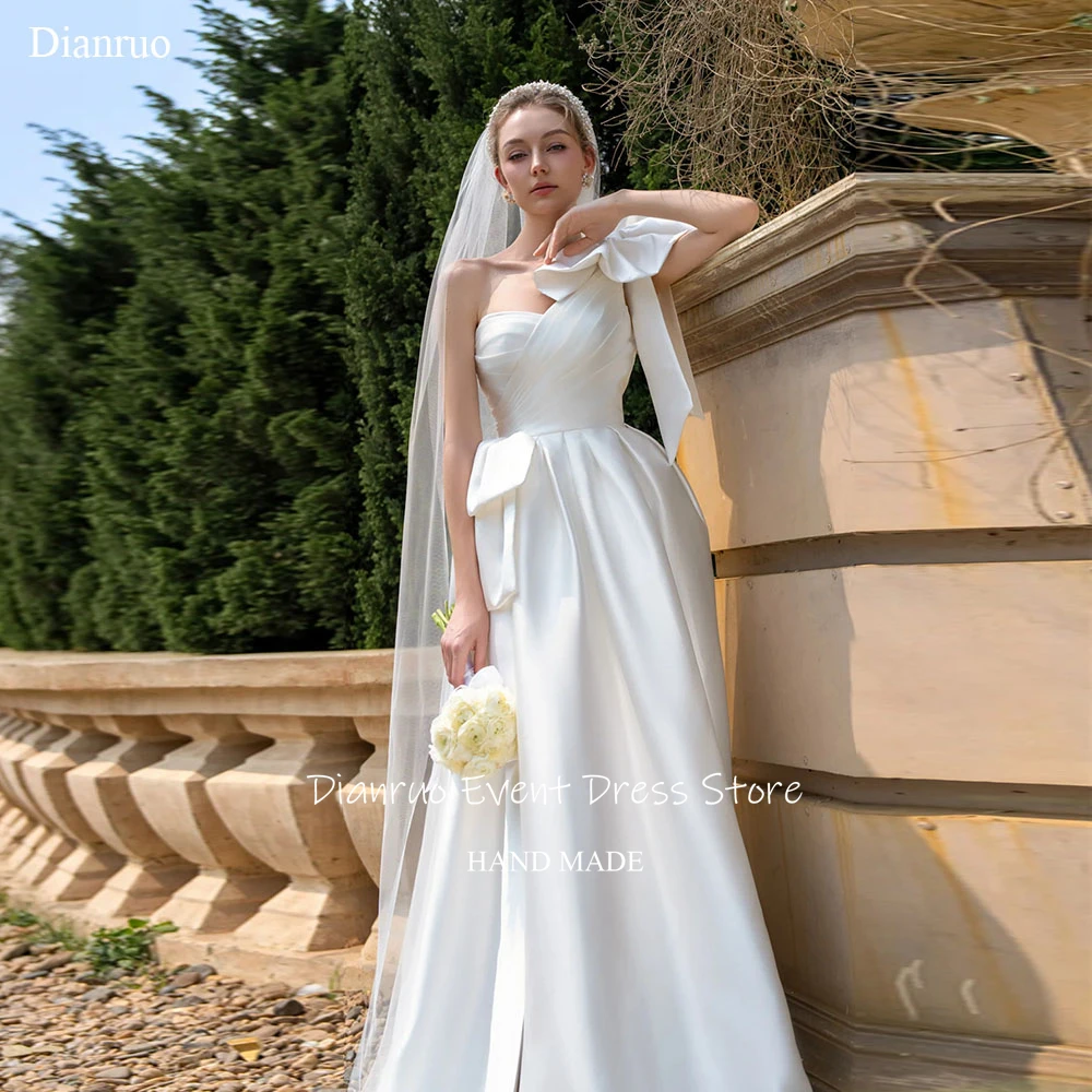 

Dianruo One Shoulder High Slit Wedding Dress A Line Bridal Vestido De Noiva Long Length Timeless Evening Dresses Customized