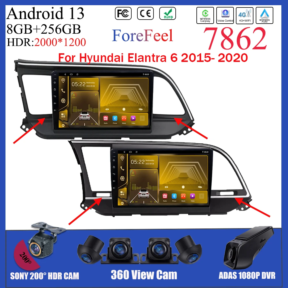 

For Hyundai Elantra 6 2015- 2020 Android 13 Car Android Car Multimedia Player Carplay Touch Screen GPS Navigation No 2din DVD