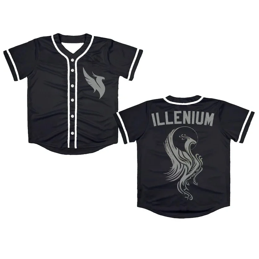 ILLENIUM Concert Site Print Streetwear Harajuku Thin button Baseball uniform Baseball Jersey Men/Women customizable