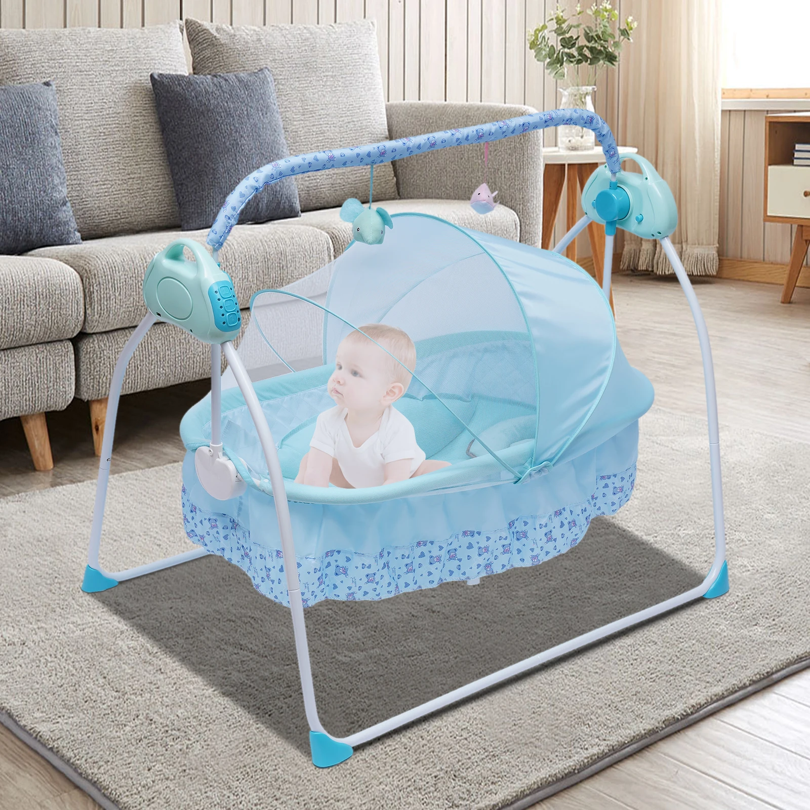 Baby Cradle Swing Auto Rocking Chair Remote Control 5 Speed Electric Infant Bed Musical Sleeping Basket Mosquito Net Mat Pillow