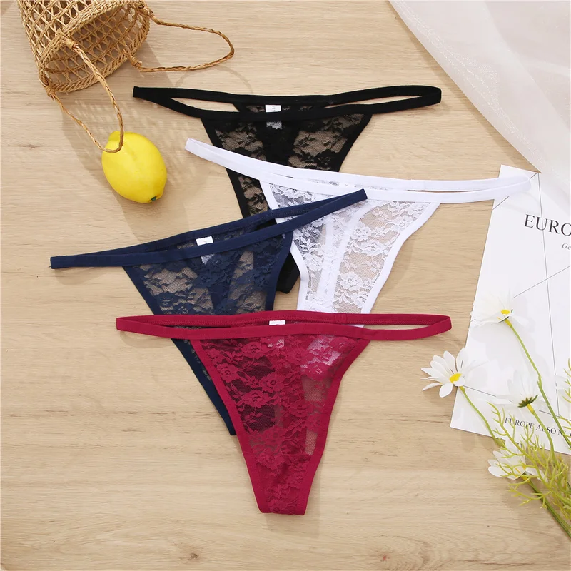 6PCS/Set Women Cotton Lace Thong Sexy Floral Transparent G-String Panties Low Rise Female Breathable Perspective Soft Underwear