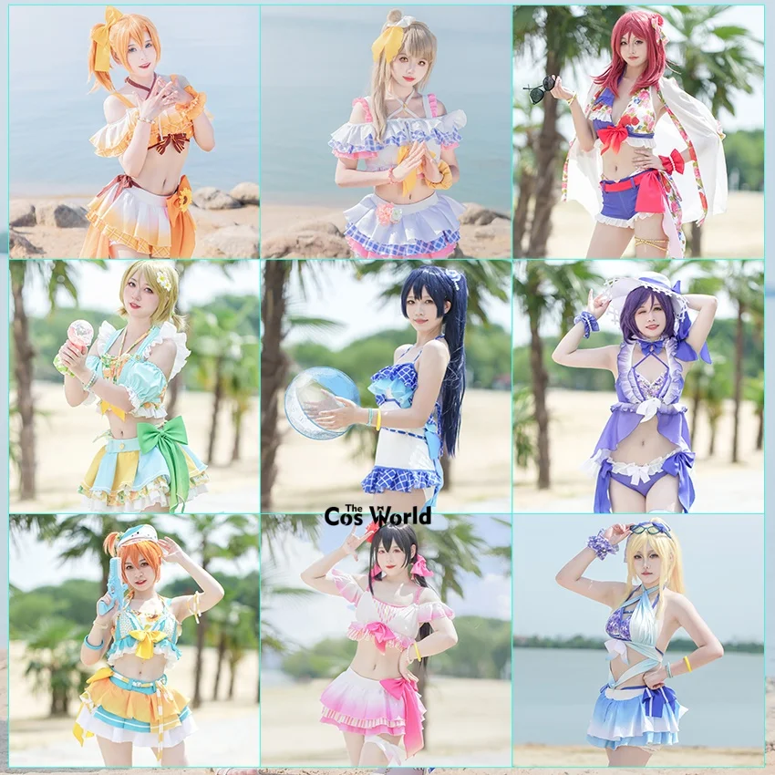 Love Live Days μ's 9 Characters Kousaka Honoka Minami Kotori Sonoda Umi Ayase Eli Swimsuit Swimwear Anime Cosplay Costumes