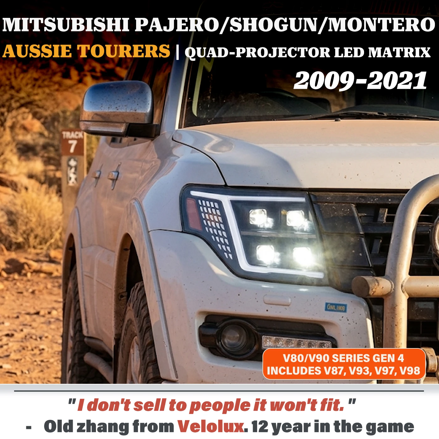 

For Mitsubishi Pajero Montero 2009-2021 V93 V97 V98 LED Headlight Assembly w/ Quad-Projector BI-LED Matrix Sequential Dynamic