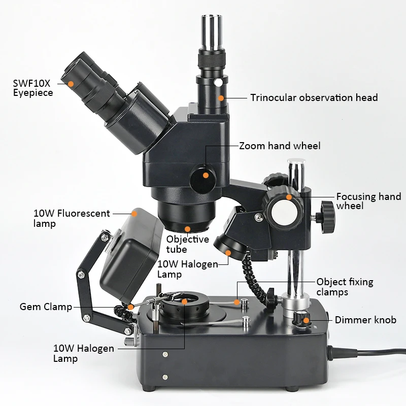 Albenth 10X-40X Trinocular Jewelry Gemological Microscope With Darkfield Attachment