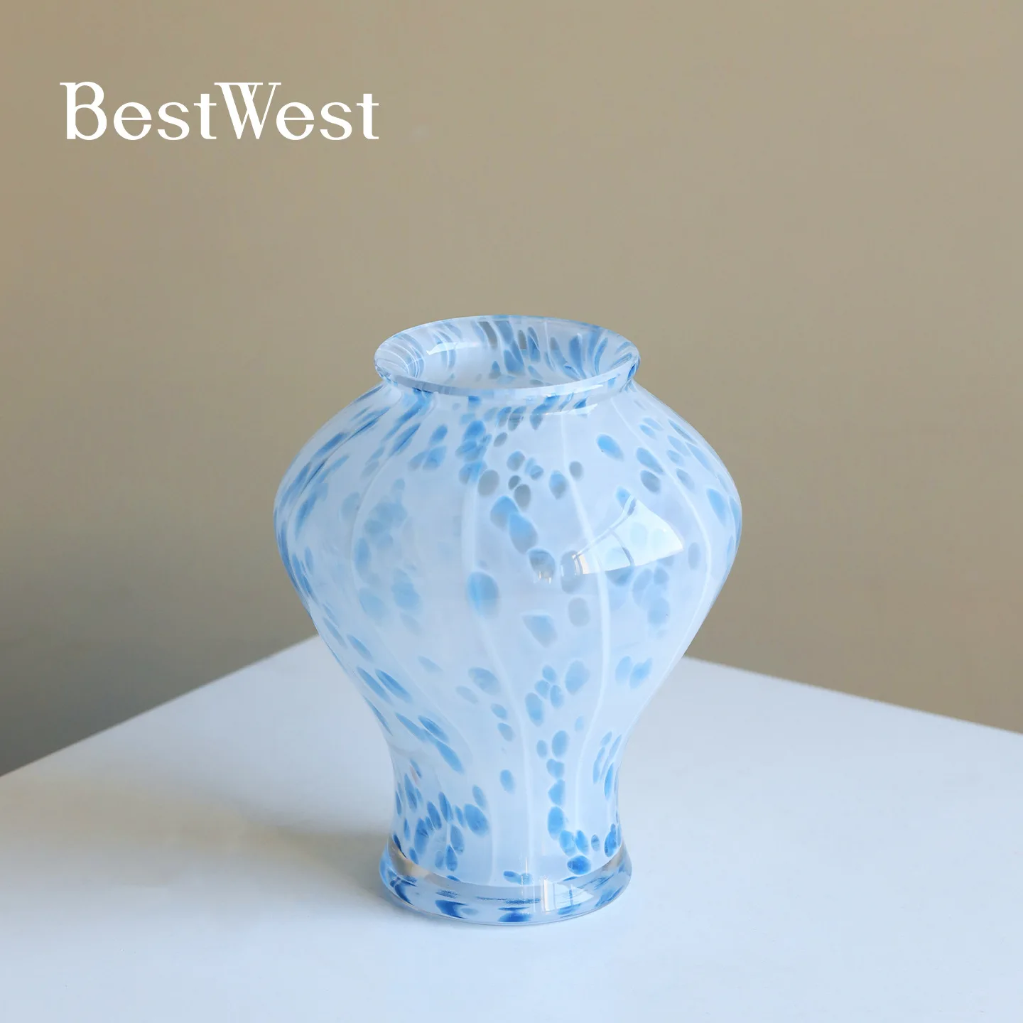 Vase High Sense of Large-caliber Light Luxury Bright Blue Glass Vase Flower Arrangement Decorative Ornaments