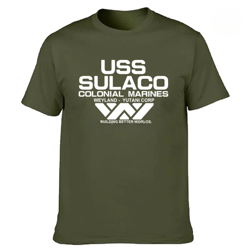 Men Cotton O Neck Tees Fashion USCSS Nostromo  Alien USS Sulaco Colonial Marines Aliens Off World Short Sleeve Tshirt