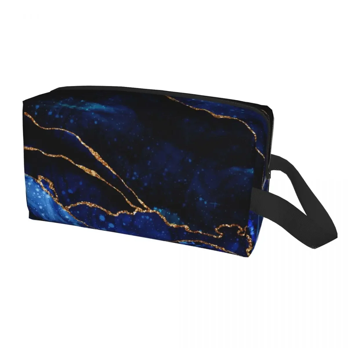 

Elegant Blue And Gold Gemstone Travel Cosmetic Bag Marble Geometric Teal Toiletry Makeup Organizer Beauty Storage Dopp Kit