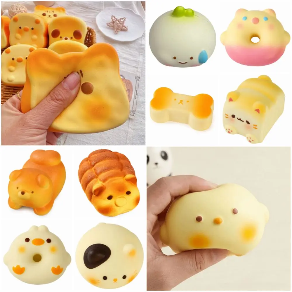 Fun Multicolor Squeeze Toy Cartoon Animal Slow Rising Design Slow Rising Bread Toy Squeezable Soft Bread Toy Stress Relief Use