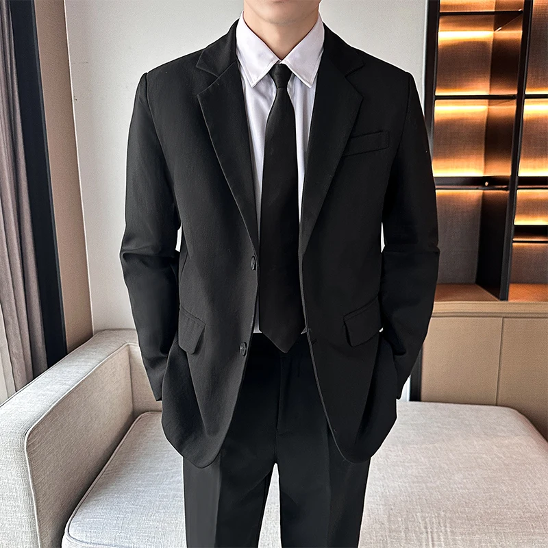 

Busin Casual Men's Suit Set Wedding omsmen Formal Wear Spring Autumn New Sle Large Size Jaet Pure Color Long Sve
