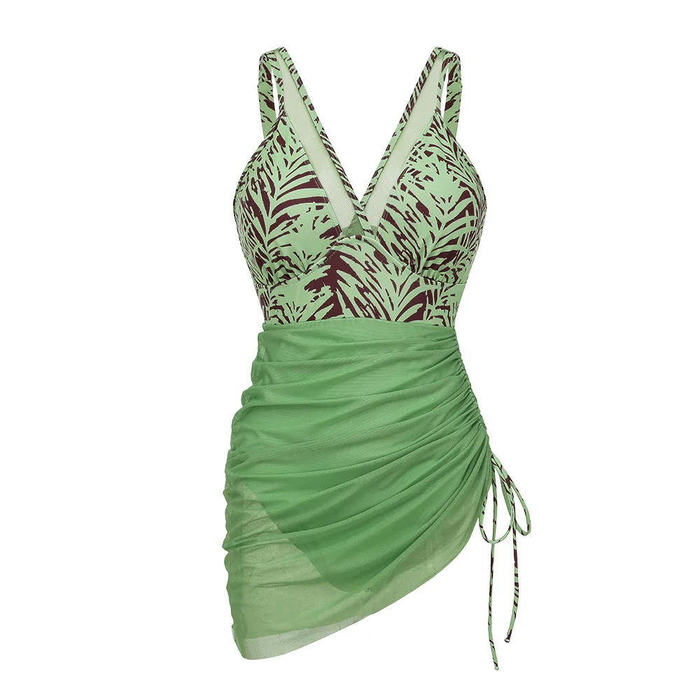 One Piece Swimsuit For Women European And American Swimwear Mesh Splicing One-piece Printed One-piece Swimsuit Women