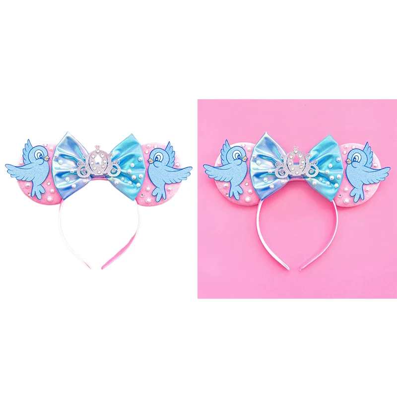 Disney Pumpkin Wagon Ears Head Band Girl Cinderella Hairband Baby Crystal Shoes Ears Headbands Women Crown Bow Hair Accessories