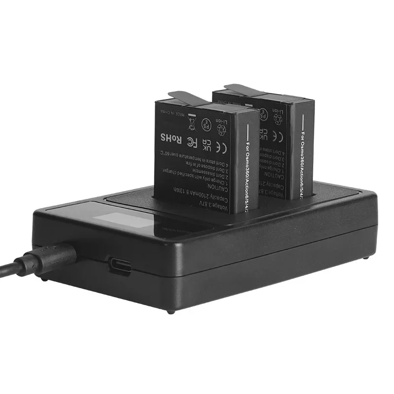 New Replace Battery 3.87V 2100mAh for DJI Osmo 360 Action 6 Action 5 and 2 Slots Charger for DJI Action 6/5/4/3 Accessories