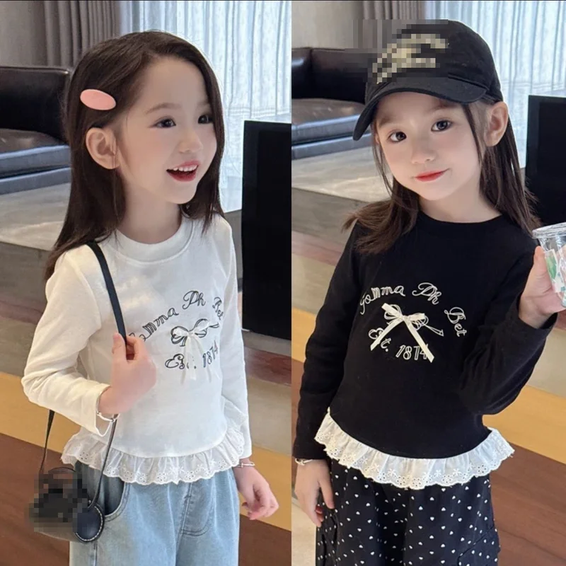 Child Cartoon Kawaii Long Sleeved Autumn New Princess Round Neck Tops Sweet Fashionable T-Shirt Sweat Wicking Moisture Absorbing