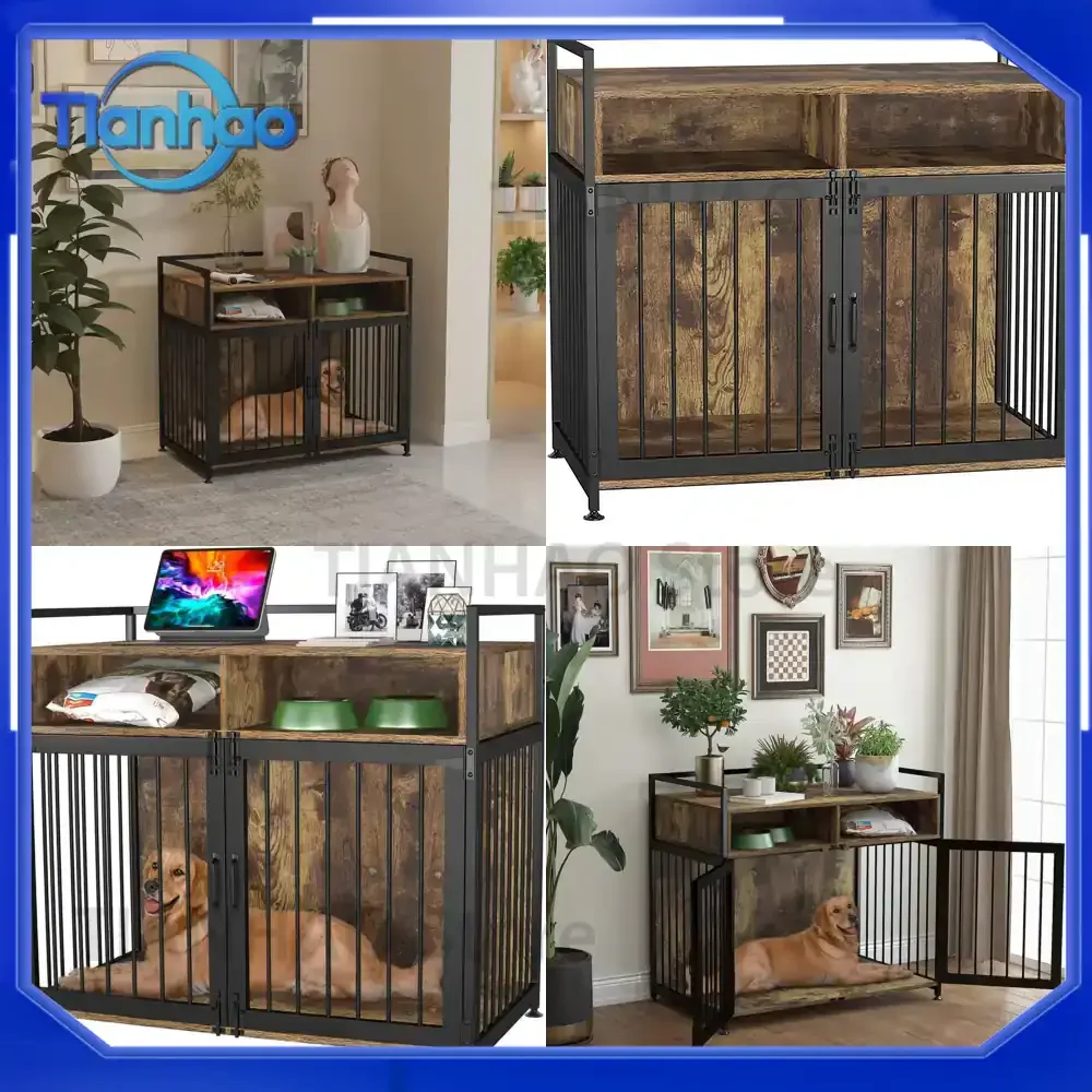 Heavy-Duty Indoor Dog Kennel with Storage for Pets Dog Crate Steel and Wood Structure Pet Cabinet for Dogs