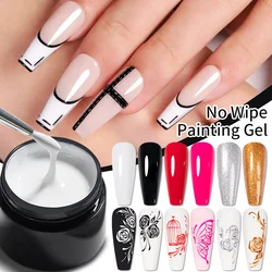 AWStorG 5g 4 In 1 No Wipe Painting Gel Varnish Black White Color Painting Liner Nail Art Glitter UV Gel Top Coat Manicure Polish
