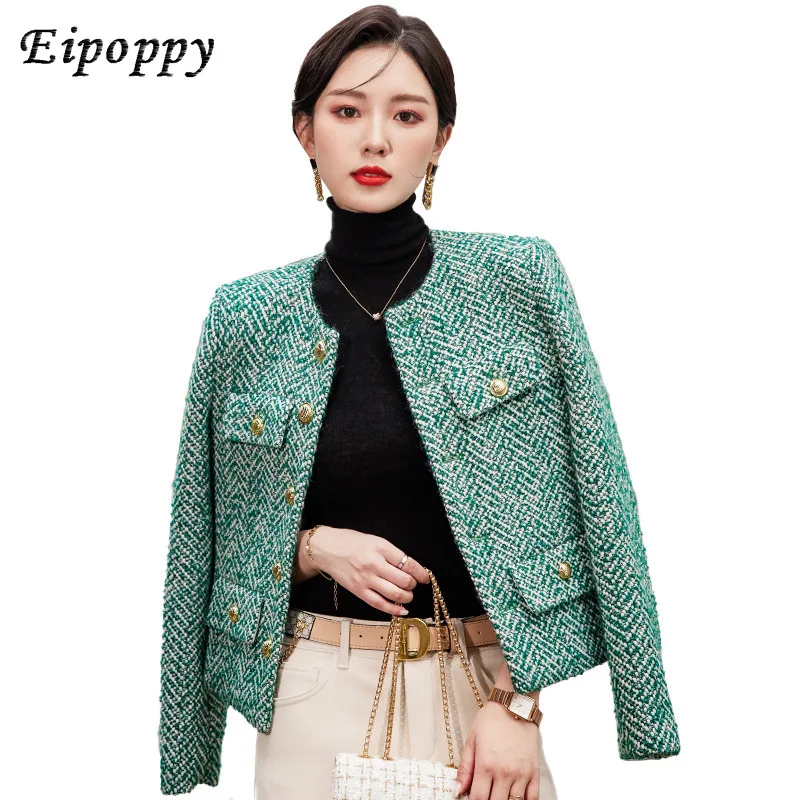 

Твидовое шерстяное пальто в классическом французском стиле, элегантное женское Шерстяное Пальто в Социалистическом стиле, новый дизайн, Топ высокого класса на осень и зиму