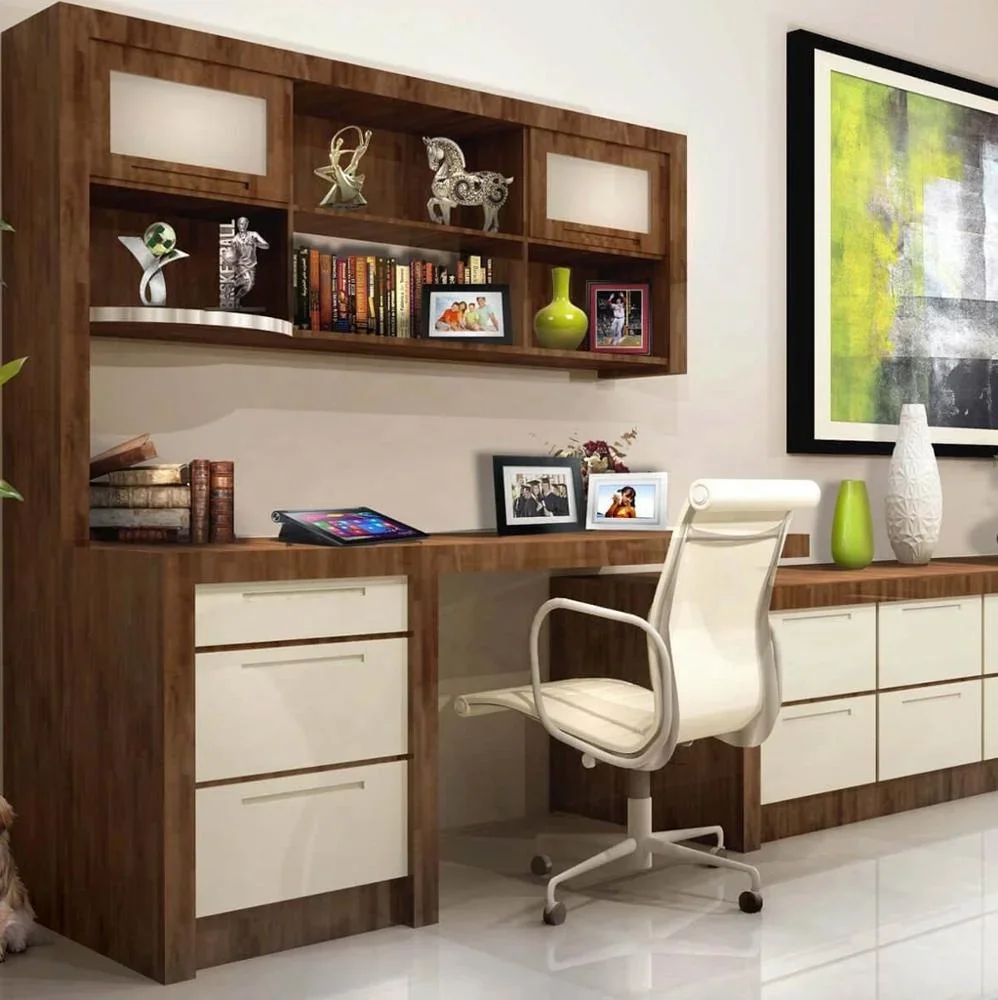 Typical european shelves and office desk for 2 people for home office