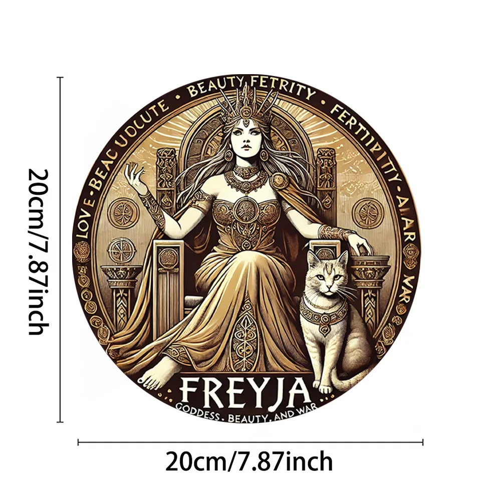 2D Flat, 1pc Freya's Glory Wall Art - Mythical Goddess & Cat Design, Waterproof & Fade-Resistant Iron Metal Decor, 20x20cm (7.87