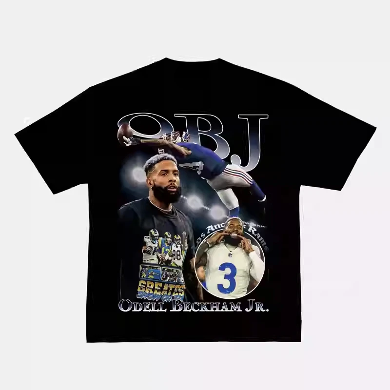 

Muc Rugby Nfl Star Obj Portrait Хлопковая футболка с принтом American High Street Тяжелая футболка с короткими рукавами и небольшим вырезом в стиле ретро