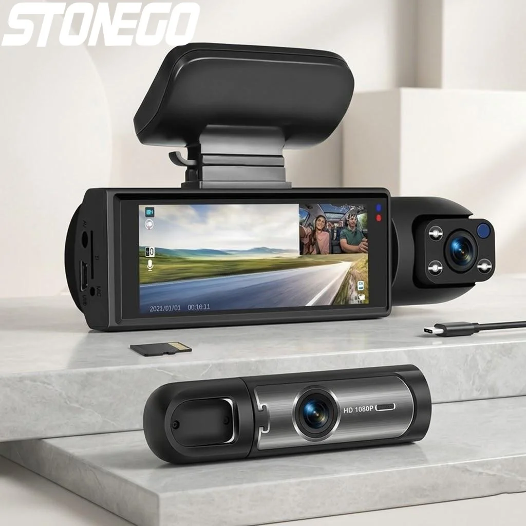 

Видеорегистратор 1080P HD с двумя камерами (передняя и задняя), ночным видением, G-сенсором, экраном 3,16 дюйма, система безопасности для автомобиля