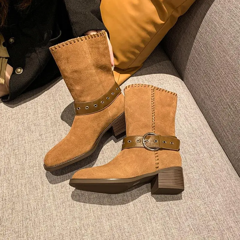 briti-–-bottes-bleues-retro-avec-ceinture-en-cuir-souple-marron-talon-thi-coupe-basse-pour-femmes-saison-d'ete-talon-plat