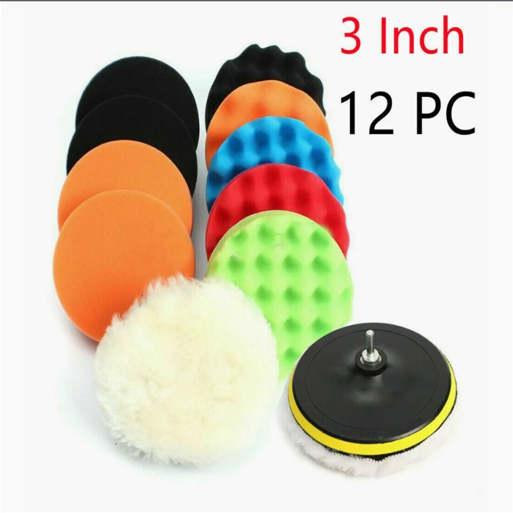 

12 Pieces 3" Buffing Polishing Pads Car Drill Polishing Pad Kit Cutting Polishing Pad Kit For Car Buffer Compounding Polish Wax