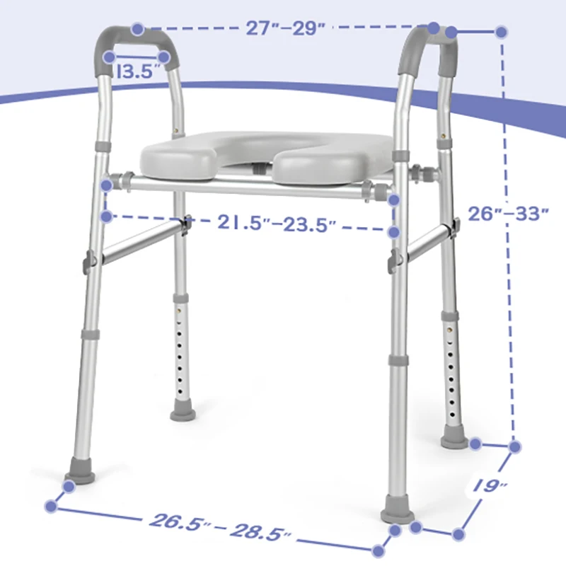 

Rehabilitation Bathroom Safety Equipments Width Height Adjustable Commode Shower Chair Handles Armrest Raised Toilet Seat