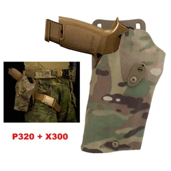 Tactical Pistol Holster Fits P320 + X300 Flashlight Hunting Holster Adapted QLS System Thigh Strap Kit Airsoft Holster