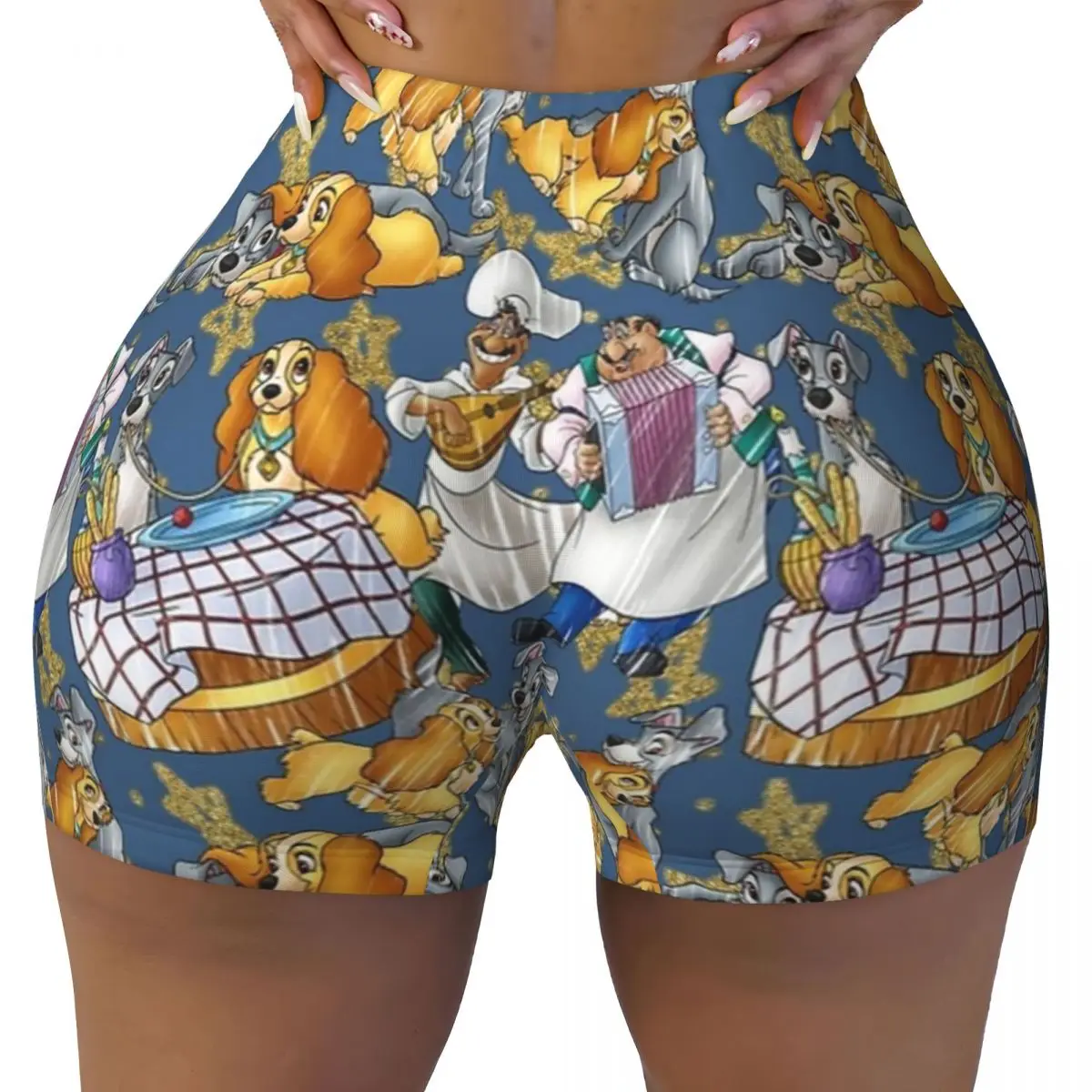 

Women's Athletic Gym Yoga Shorts Lady And The Tramp Dogs High Waist Shorts Fitness Leggings