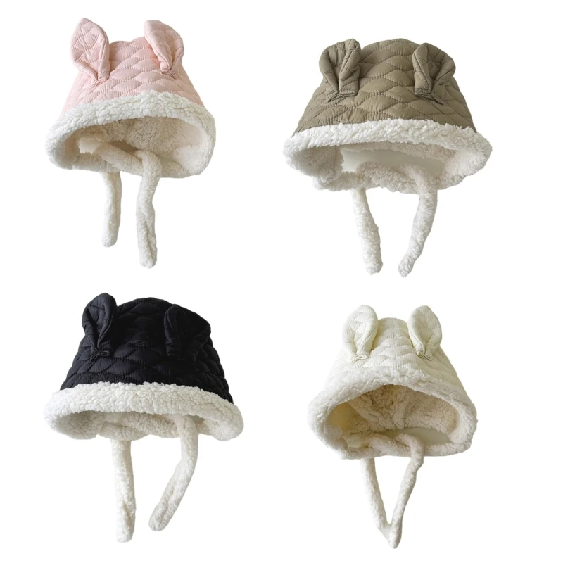 Lovely Infant Warm Hat Down Filled Protective Earflap Caps Solid Color Soft and Comfortable Headwear for Cold Weather