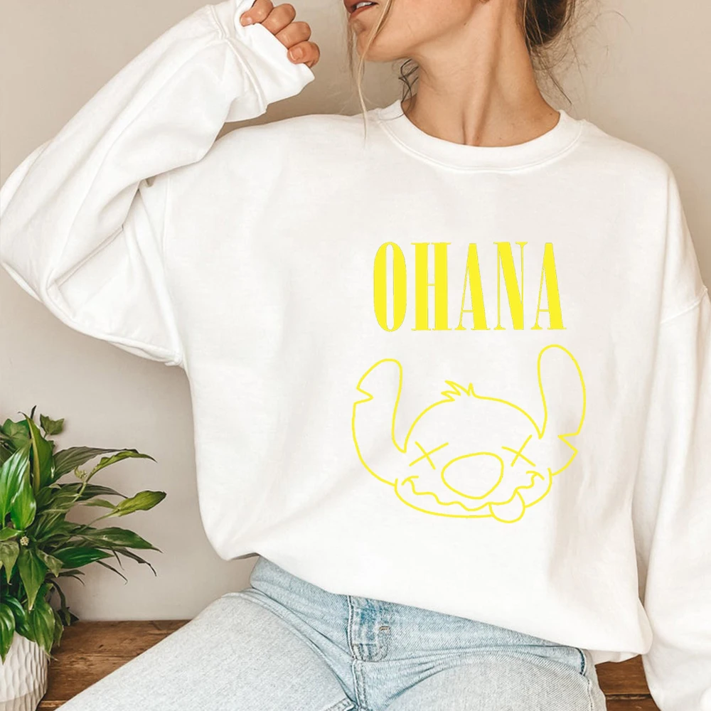 2025 Ohana moletom inspirado no filme Lilo moletom com capuz engraçado desenho animado camisa gráfica na moda Ohana significa família moletom com gola redonda