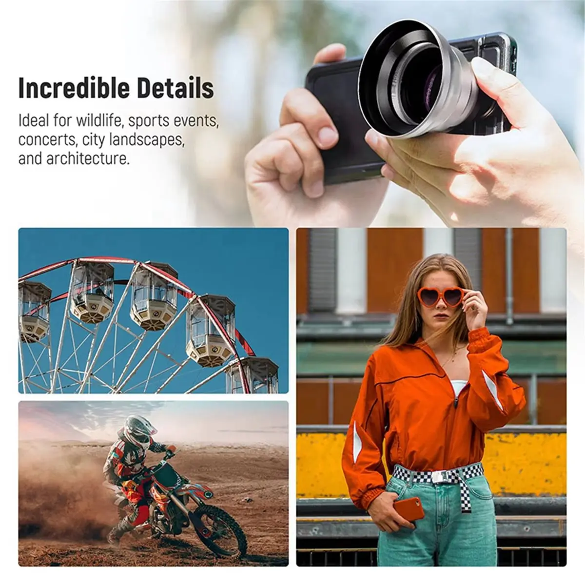 65mm HD Telephoto Phone Camera Lens 1.7X Zoom Lens Attachment for 17mm Thread Backplate for Clear Distant Photography