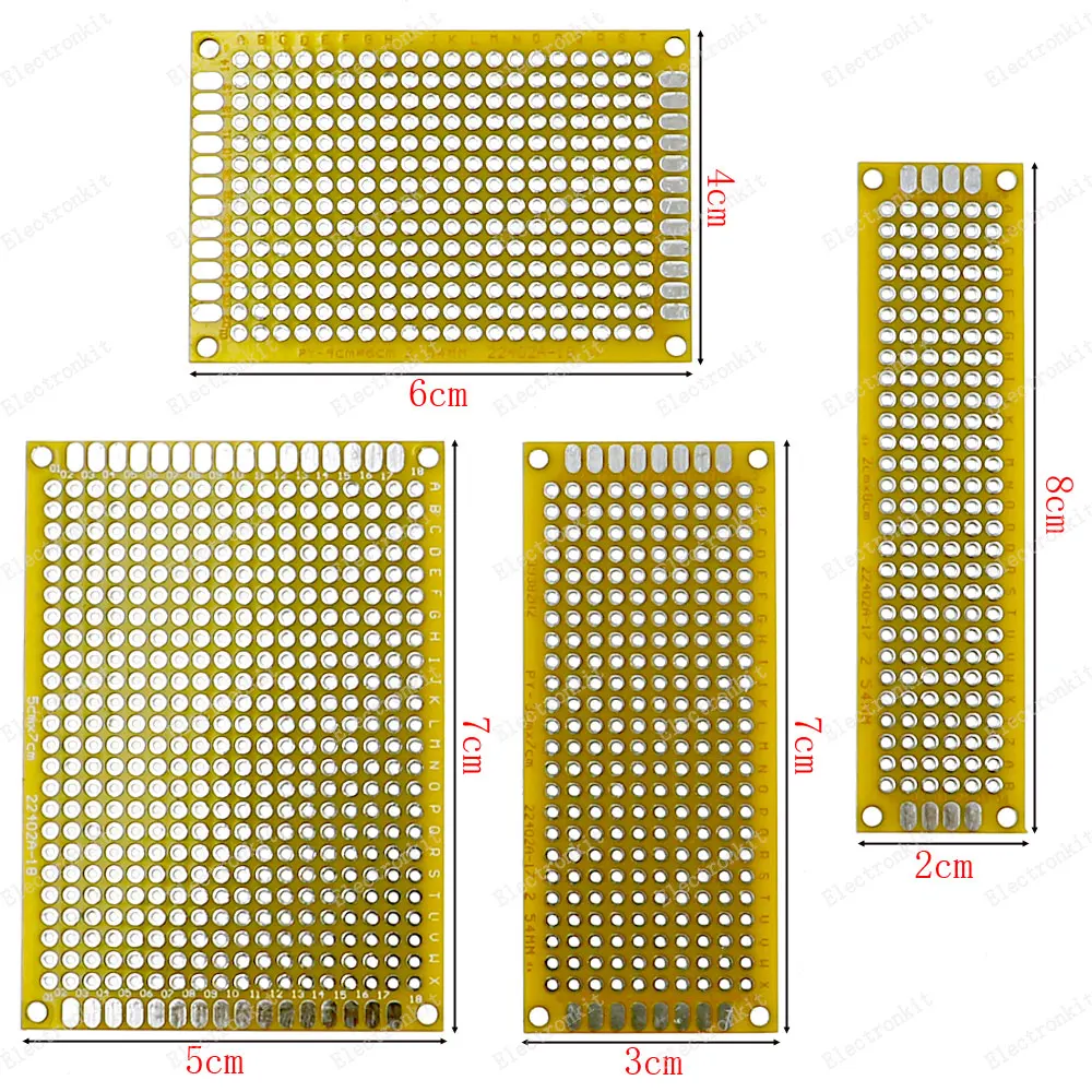 Imagem -06 - Protótipo Pcb Placa de Circuito Protoboard Universal Prototipagem Stripboard Veroboard 2x8 3x7 4x6 5x7 Pcs Cada Mix Amarelo 20 Peças Lote