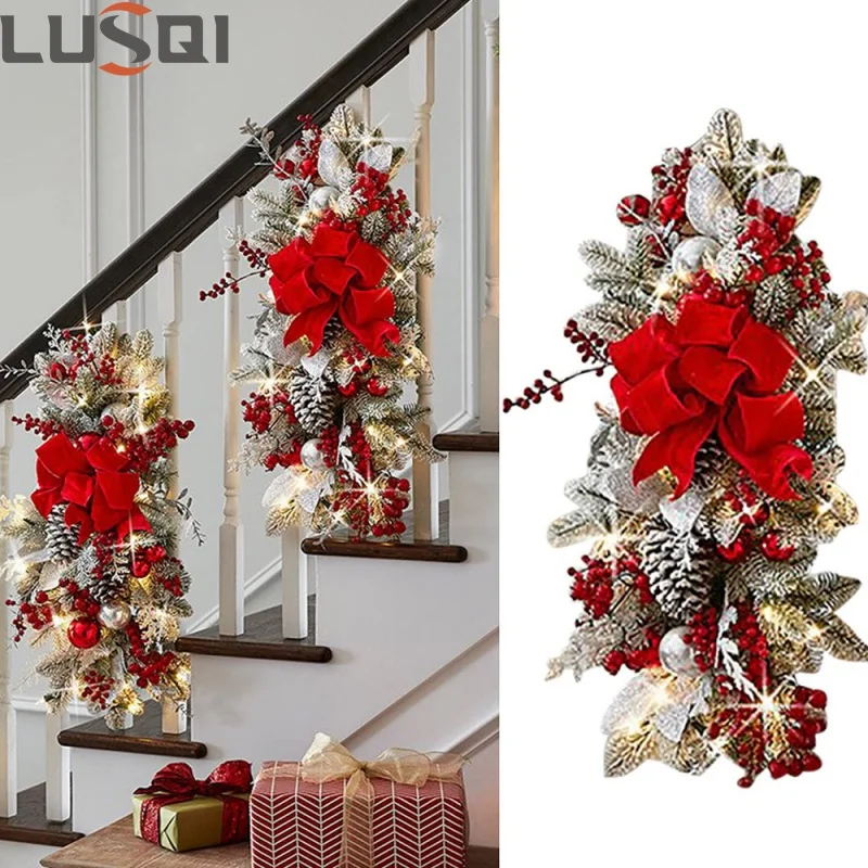 LUSQI Nordic Christmas Stair Decoration Holiday Wreath Suitable For Staircase Mantelpiece Door And Wall Holiday Decorations