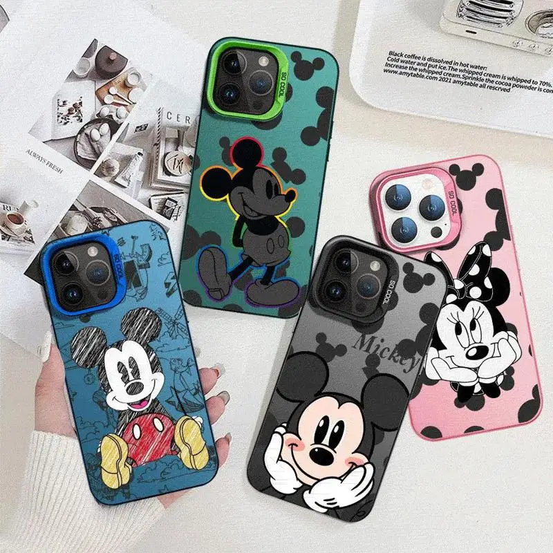 Custodia per Apple iPhone 15 11 13 14 Pro Max 12 Silicone 15 Plus lente opaca proteggi placcatura Cover per telefono Mouse Minnie