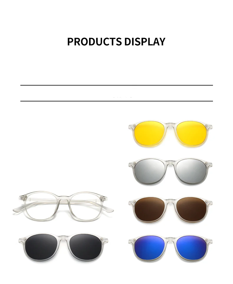 Vcka transparenten Rahmen Frauen Myopie Sonnenbrille 6 in 1 Magnet clip Brille runde Männer polarisierte verschreibung pflicht ige Brille-0.5 ~-6,0 – Detail 7