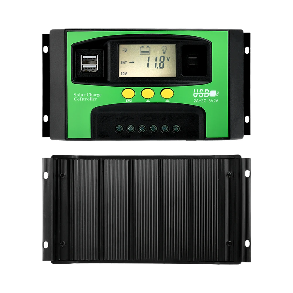 Type-C MPPT Solar Charge Controller 30A 40A 100A LCD Display 12V 24V Dual USB Solar Cell Panel Charger Regulator Power Supply